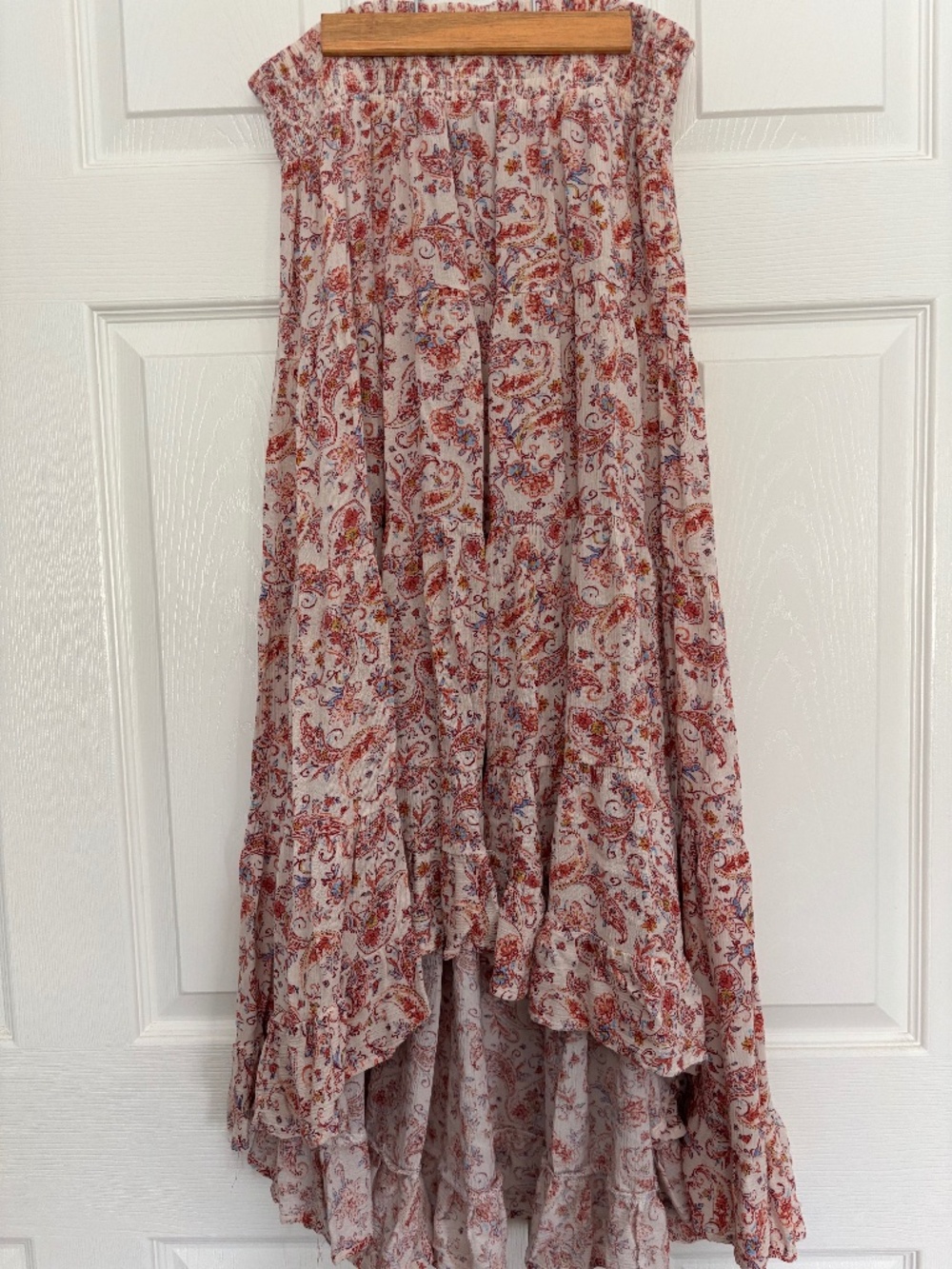 High-Low Paisley Maxi Skirt in Cream and Rust